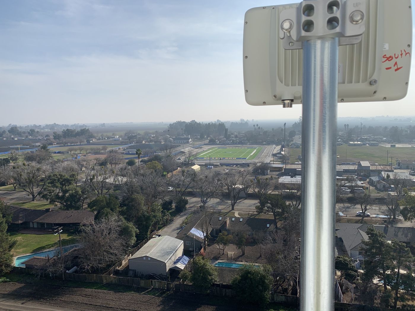 CVI sector radio aimed over town toward the high school field